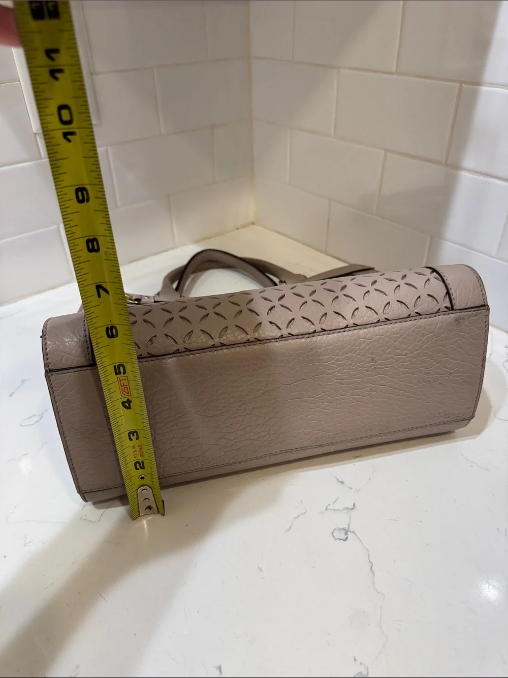 kate spade Taupe Perri Lane Perforated Leather Satchel with Gold Hardware